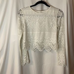 Bobi Black Los Angeles white lace cropped top blouse, size S